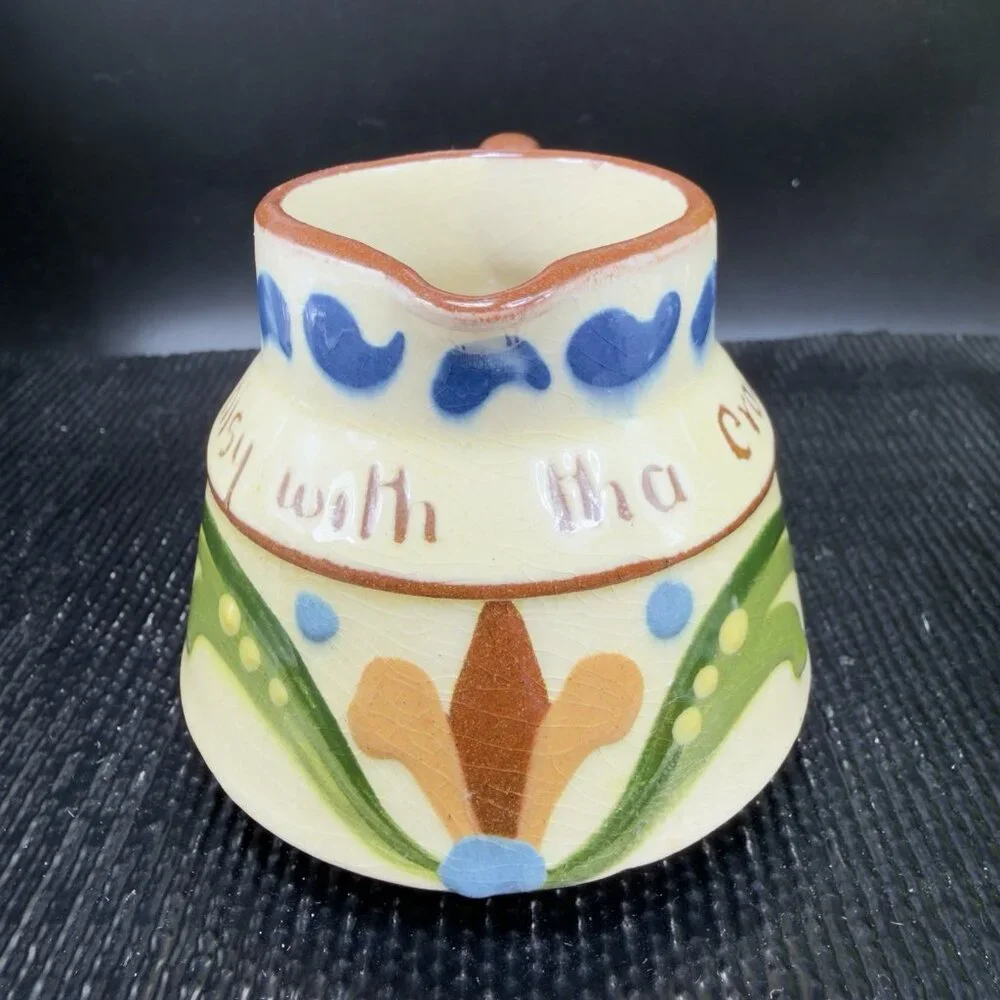 Watcombe Torquay Pottery Small Pitcher‎ Creamer Motto Ware England Handpainted